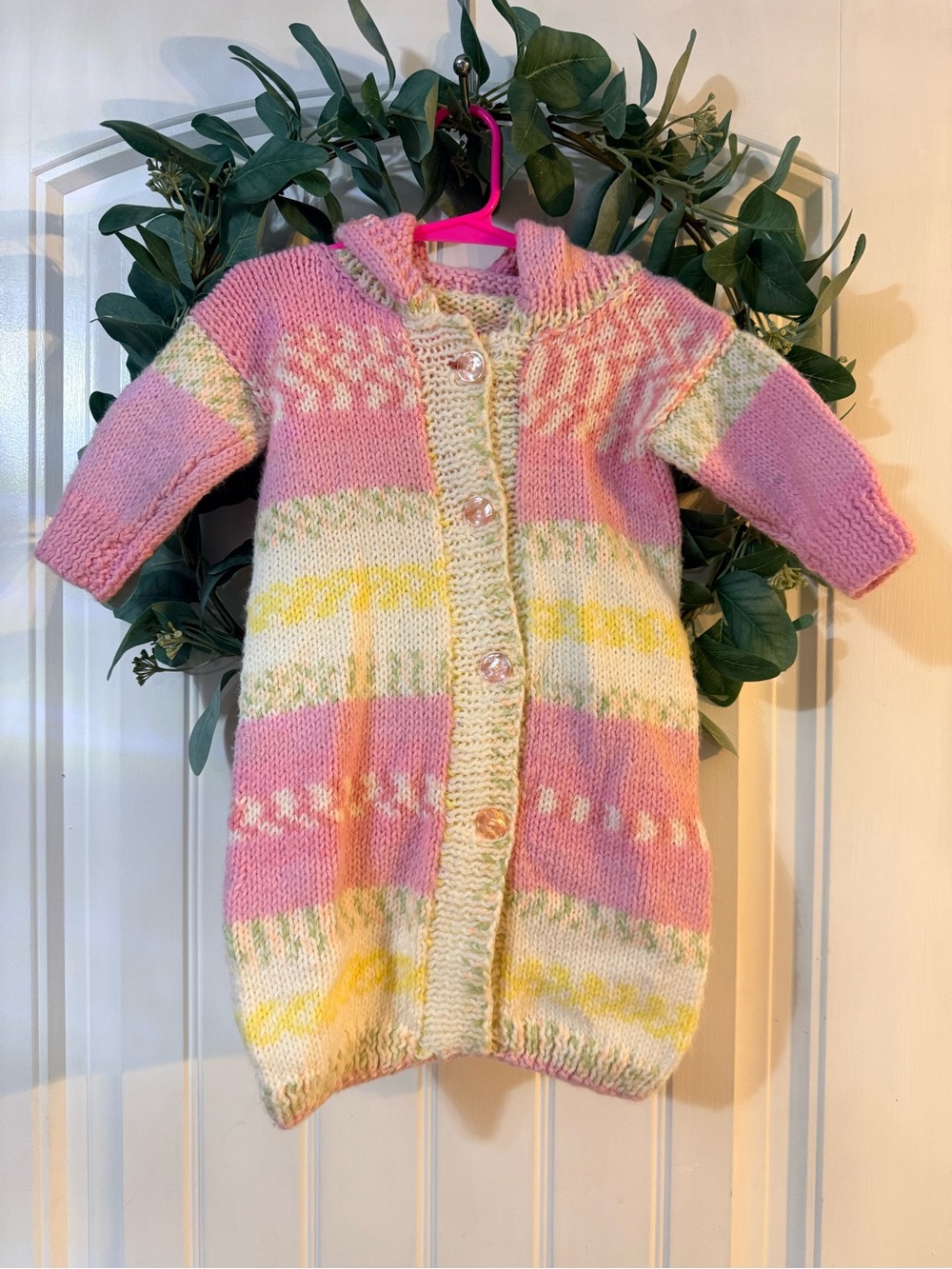 🌿10/$25 • Cozy Hand-Knit Baby Gown - Pastel Pink, Yellow & Cream